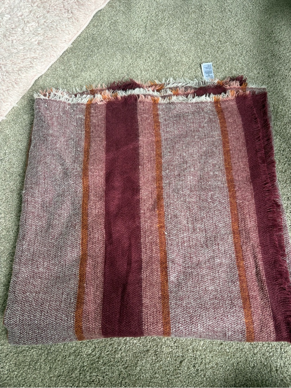 Striped Maroon and Rust Blanket Scarf